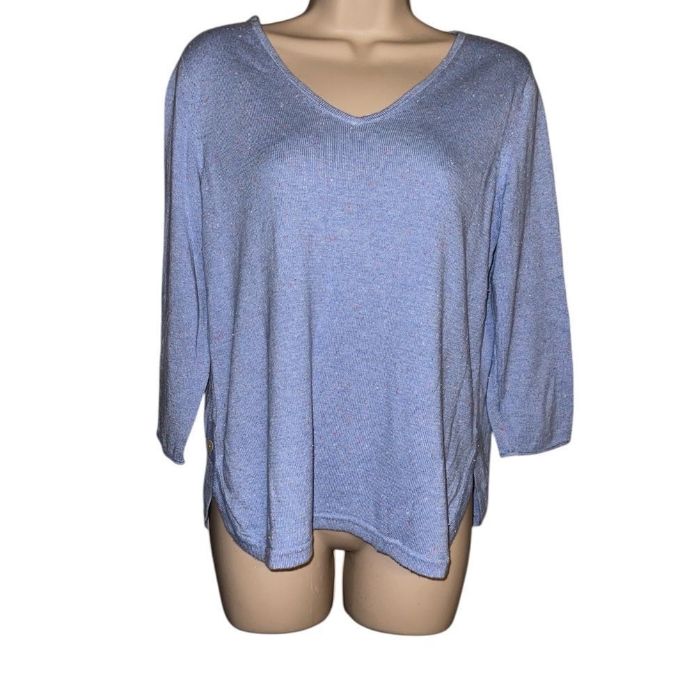 J. Jill Light Blue V-Neck Long Sleeve light sweater shirt Small bottom side